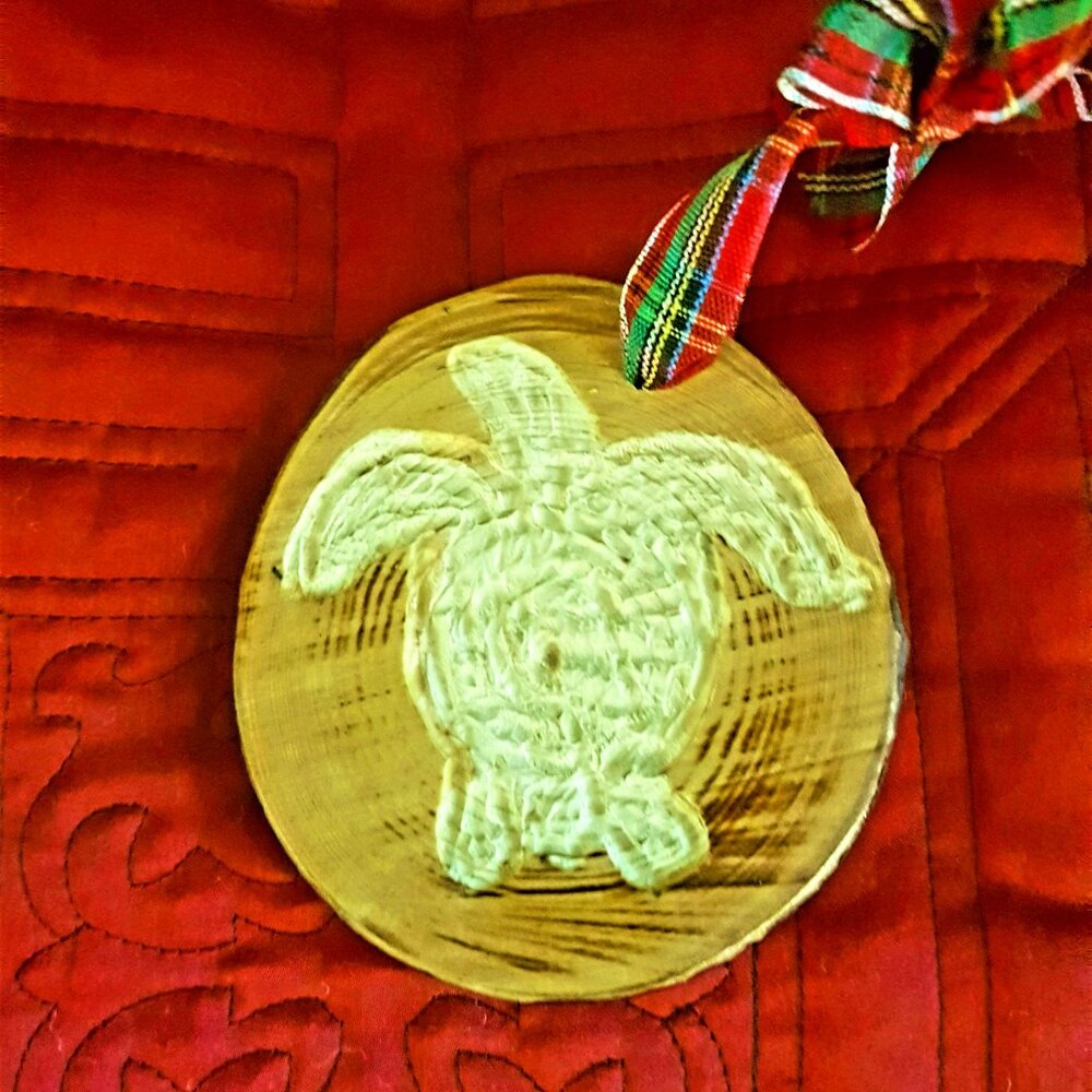 Sea Turtle Ornament Carved Wood Hanging Ornament